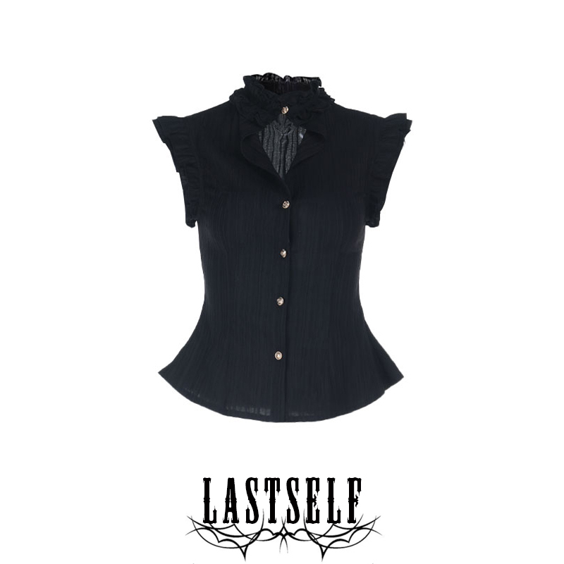 Lastself Night Ember Mistress - Elegant and Stylish Sleeveless Shirt with Tie Waist, Ruffled High-Neck Tank Top for Women Lastself Night Ember Mistress - Elegant and Stylish Sleeveless Shirt with Tie Waist, Ruffled High-Neck Tank Top for Women