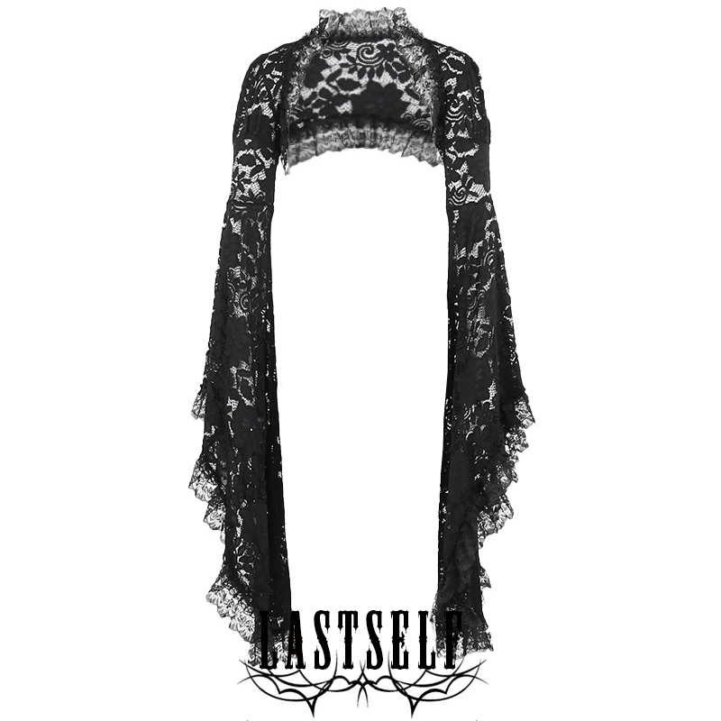 Lastself Blackened Possession Sexy Ultra-Short Cardigan Top Dark Style Flared Sleeve Lace Blouse for Women