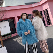 2021 new winter marble fox fur grass coat female woven fur fox hair medium long thin lapel