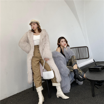 2021 new winter haining woven fur coat imported whole leather fox fur grass coat female medium-long hooded