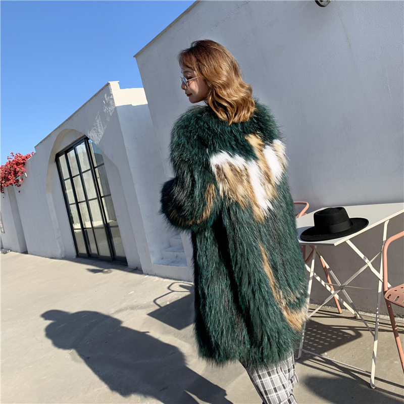 drg2022 new Haining raccoon fur phoenix totem fox fur woven fur coat women's mid-length