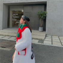 Catwalk imported fox hair woven fur coat womens long large lapel coat contrast color 2021 new fur