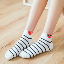 Socks womens socks shallow mouth Korean retro black and white stripes pure cotton college style low-top love cotton socks wz
