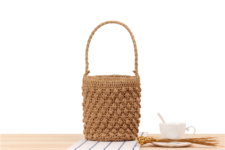 Sac De Loisirs En Paille De Seau Mignon Tissé À La Main Cylindrique20 * 14cm display picture 3