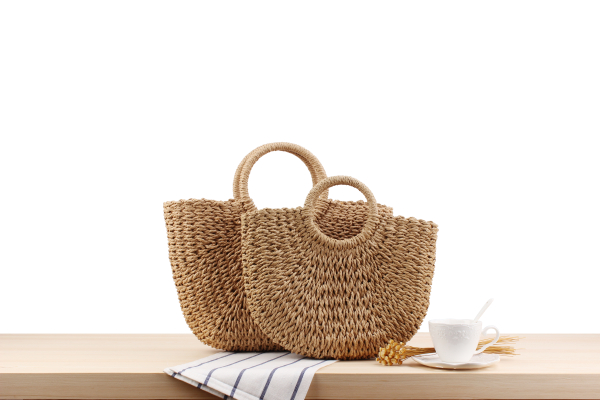 Simple Solid Color Hand-carried Straw Bag Casual Hand-woven Bag 36*40cm display picture 1