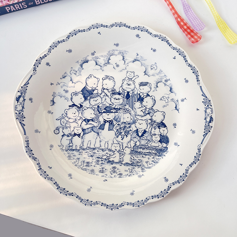 Nikko Sunlight Bear Sweet Wedding Family Portrait Ceramic Large Plate with Double Handles Decorative Plate for Home Collection Nikko Sunlight Bear Sweet Wedding Family Portrait Ceramic Large Plate with Double Handles Decorative Plate for Home Collection