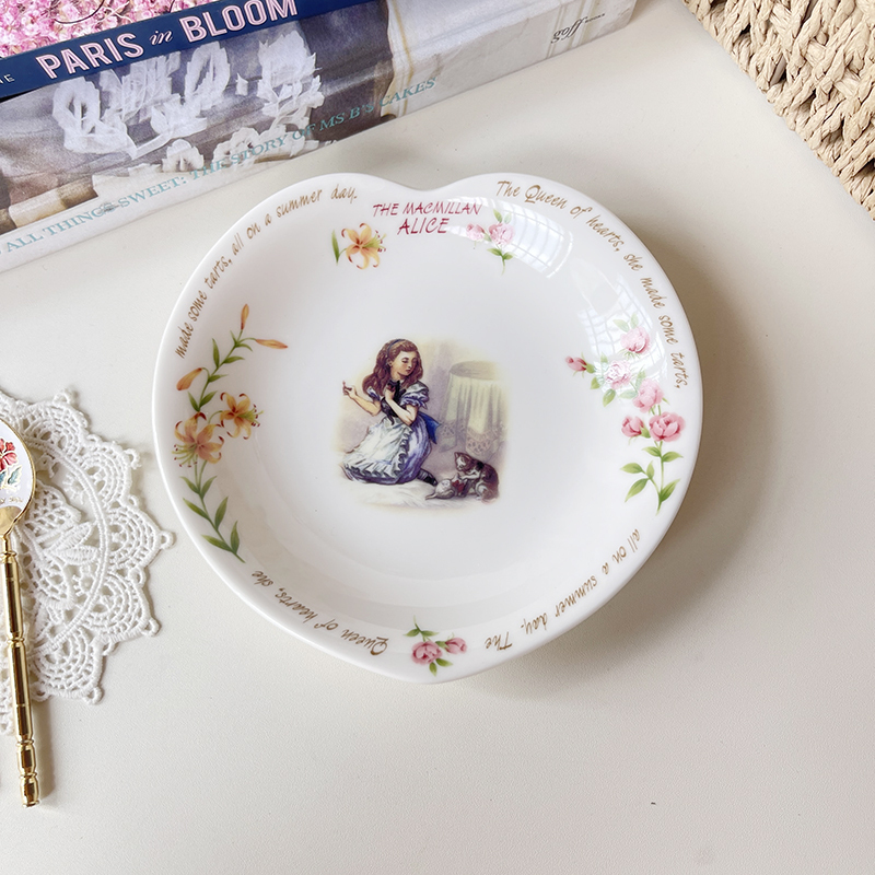 Japanese Retro Fantasy Alice in Wonderland Floral Ceramic Plate Dessert Plate Snack Plate Girly