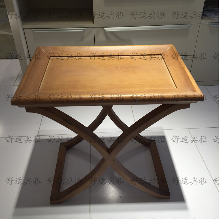 French antique and old solid wood side table living room bedroom bedside tray American rustic solid wood oak corner table