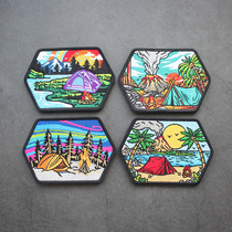 Fully embroidered Velcro volcano scenery armband coconut tree badge sticker DIY sewing camping large morale badge