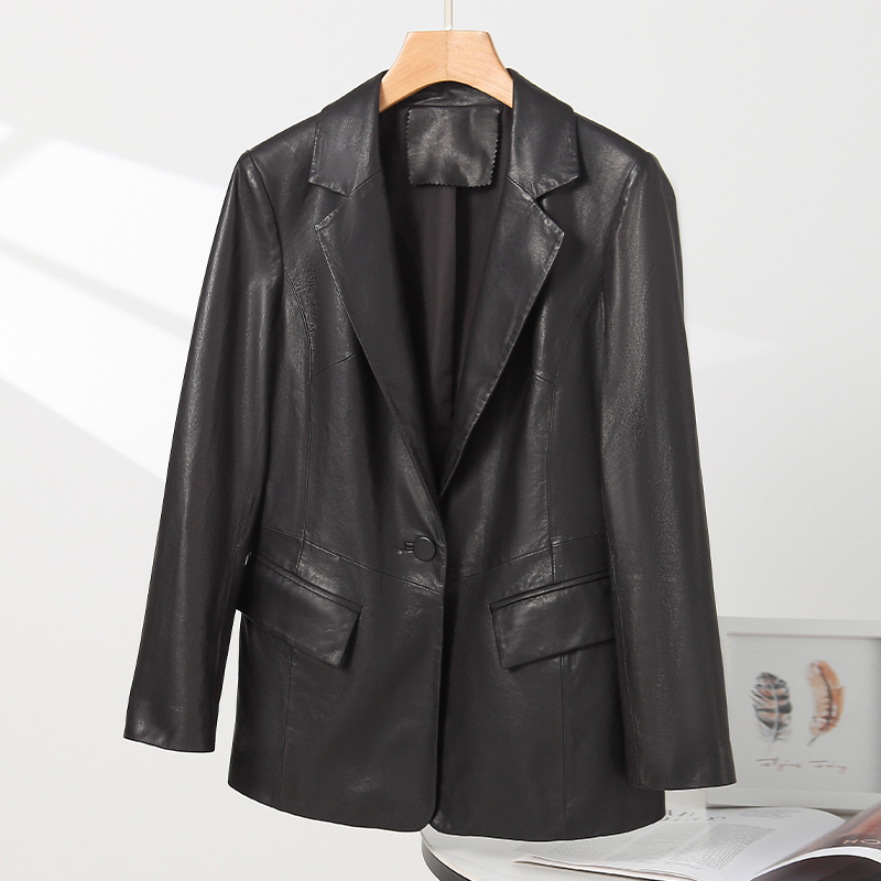 Haining Genuine Leather Jacket for Women, Vegetable-Tanned Sheepskin Suit, 2026 Spring New Versatile Slim-Fit Casual Jacket