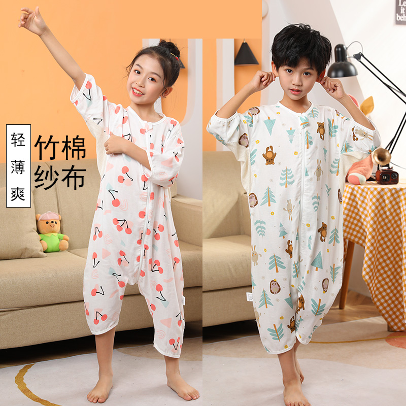 Summer bamboo cotton cotton cloth sleeping bag short sleeves slim fit baby sleepwear for baby boy, baby boy with big child anti-kick