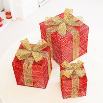 Christmas Decorations Luminous Iron Art Gift Box Golden Red Three Sets Gift Box Hotel Mall Shop Window Arrangement