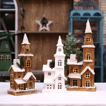 Christmas wooden house decorations Snow model gifts Wood glowing scene decoration ornaments house Castle tower room