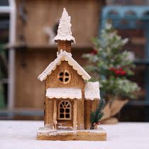 Christmas decorations Christmas Tree Wooden desktop ornaments Wooden house Castle gifts Glowing small castle Snowman