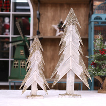 Christmas Christmas tree swing pieces Desktop decorations Mini wooden tree decorations coated white scenes Beauty Chen Dao