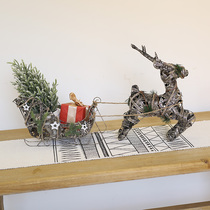 Christmas Decorations Deer Pull Caravan Christmas Tree Swing Piece Large Iron Art Luminous Deer Hotel Mall Shop Window Scene Arrangement