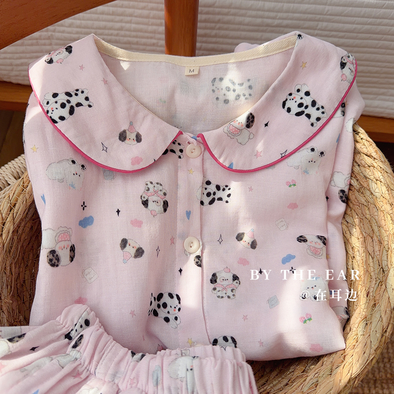 Milk Candy Puppy Nest 100% Cotton Skin-Friendly Soft Baby Cotton Double-Layer Gauze Pajamas Home Wear Pajamas That Can Be Worn Outside