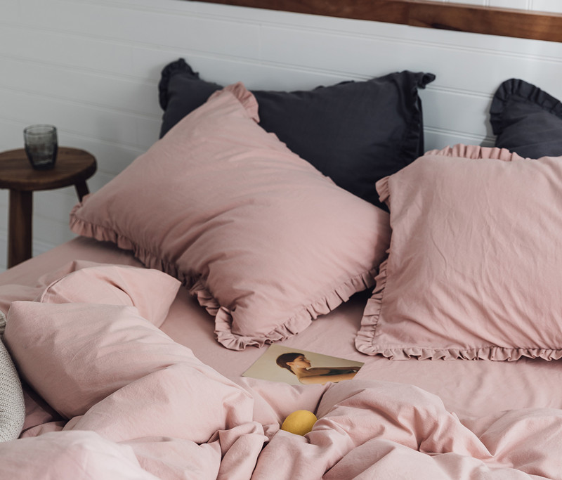 Ruffles bông rửa trong gối tai mảnh bông gối bông một chất rắn 48 * 74cm - Gối trường hợp gối tựa đầu giường