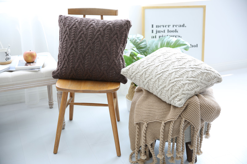 Gió Bắc đan len sofa gối đệm đầu gối vuông ôm gối gối bay cửa sổ gối màu rắn Chăn gối văn phòng 3 in 1