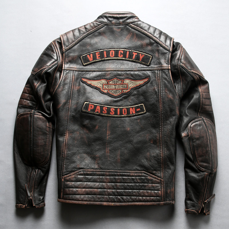 Protective body Heavy work locomotive Ferris riding race car service Twilight bicolor made of old genuine leather leather clothing male spring and autumn jacket