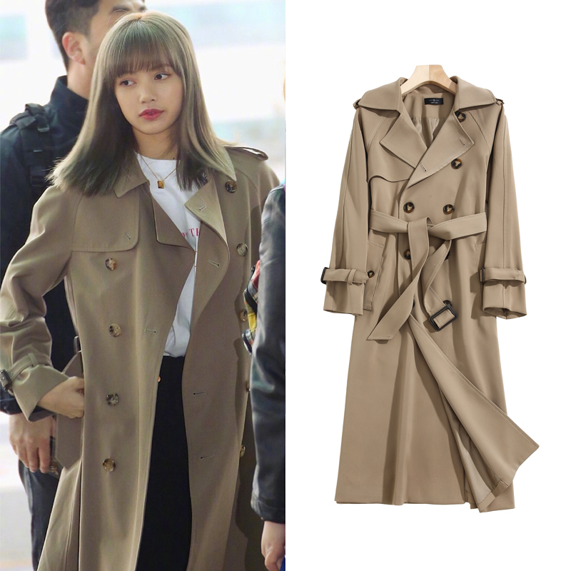 Blackpink Lisa Style Mid-Length Trench Coat for Petite Women, Autumn 2026 New Model, Elegant and Versatile Jacket