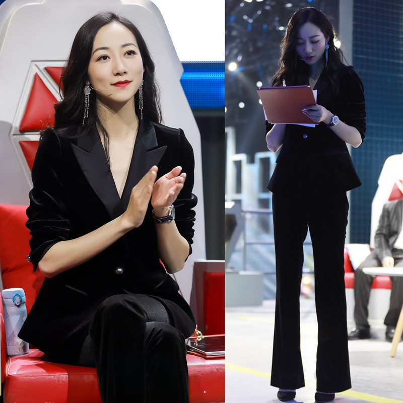 Gold velvet jacket small suit jacket female spring and autumn suit velvet long sleeves 2020 star same style slim suit