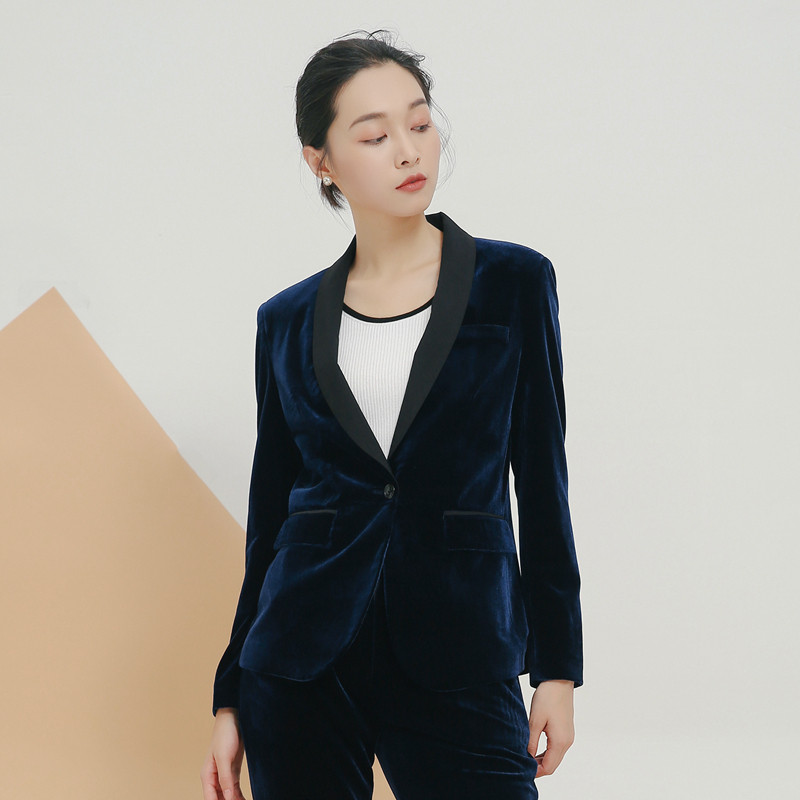 Gold velvet suit 2020 autumn new velvet suit slimming slim all-match velvet small suit jacket women