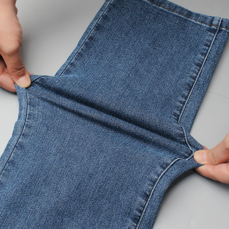 Original Export Elastic Straight-Leg Jeans for Women, High-Waisted, Thin Summer Style, Loose Fit, Korean Surplus Women's Clothing, Dark Blue Cropped Pants