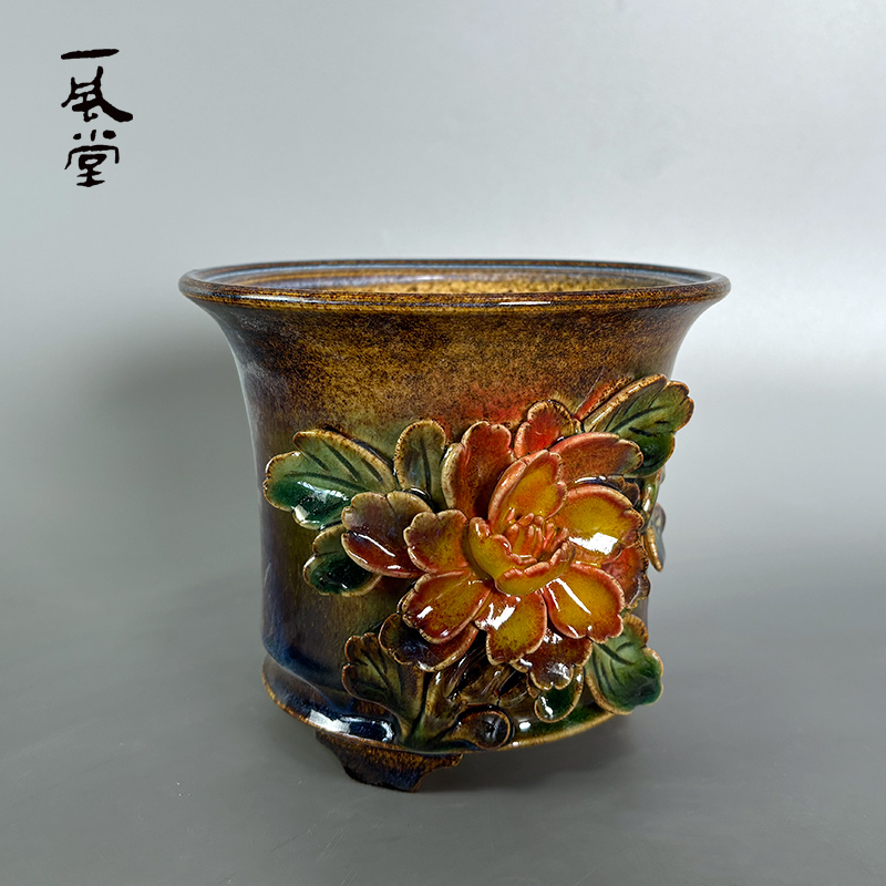 One Wind Church All Handmade High-end Blue Flower Pots Colored Glazed Retro High Temperature Firing Coarse Pottery Clay-Taobao