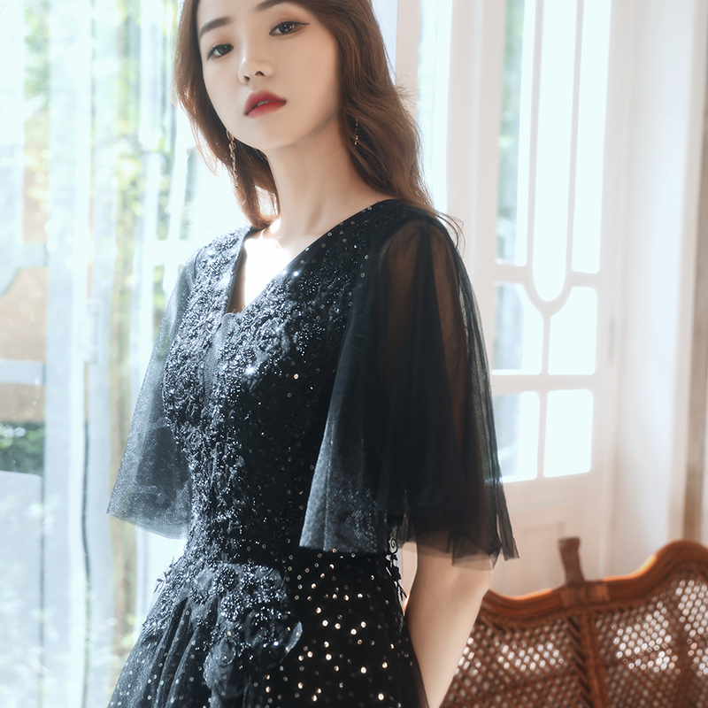 Plus-Size Black Evening Dress for Women, Suitable for Chubby Figures, 100kg Extra-Large Size, Conceals Flaws, Makes You Look Slimmer, Elegant for Banquets, Suitable for Hosts and Performances