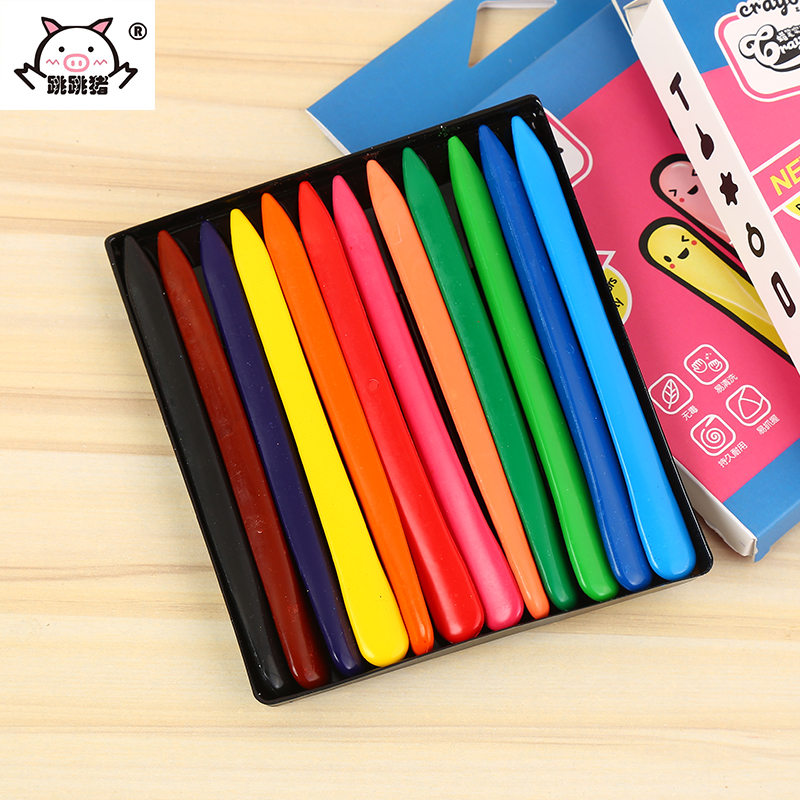 24 Color Plastic Crayon Children Paintbrush Color Pen Painting Painted Triangle Pen Rod Elementary School Oil Painting Stick