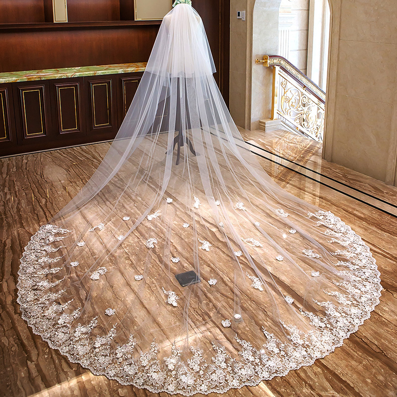 Champagne starred head yarn female brides super-long trailing wedding dresses wedding dresses headwear head decorated with long version of supersenssen white