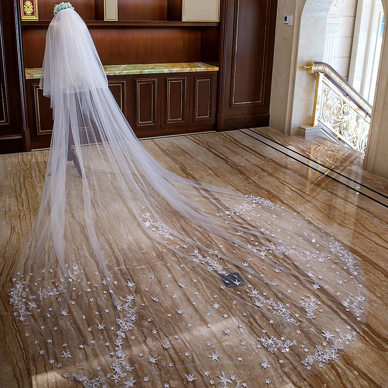 Champagne starred head yarn female brides super-long trailing wedding dresses wedding dresses headwear head decorated with long version of supersenssen white