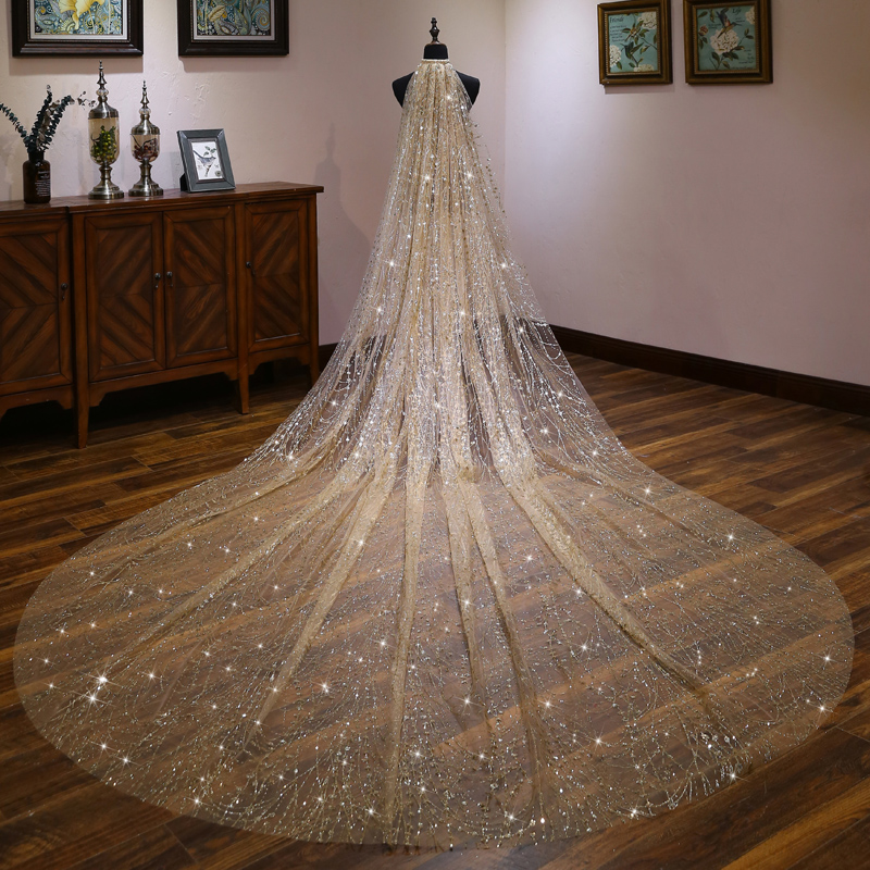 Champagne starred head yarn female brides super-long trailing wedding dresses wedding dresses headwear head decorated with long version of supersenssen white