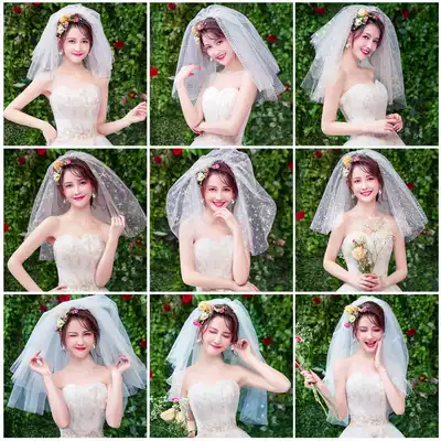 Wedding veil female bride short wedding simple veil headdress super fairy net red photo props forest veil white