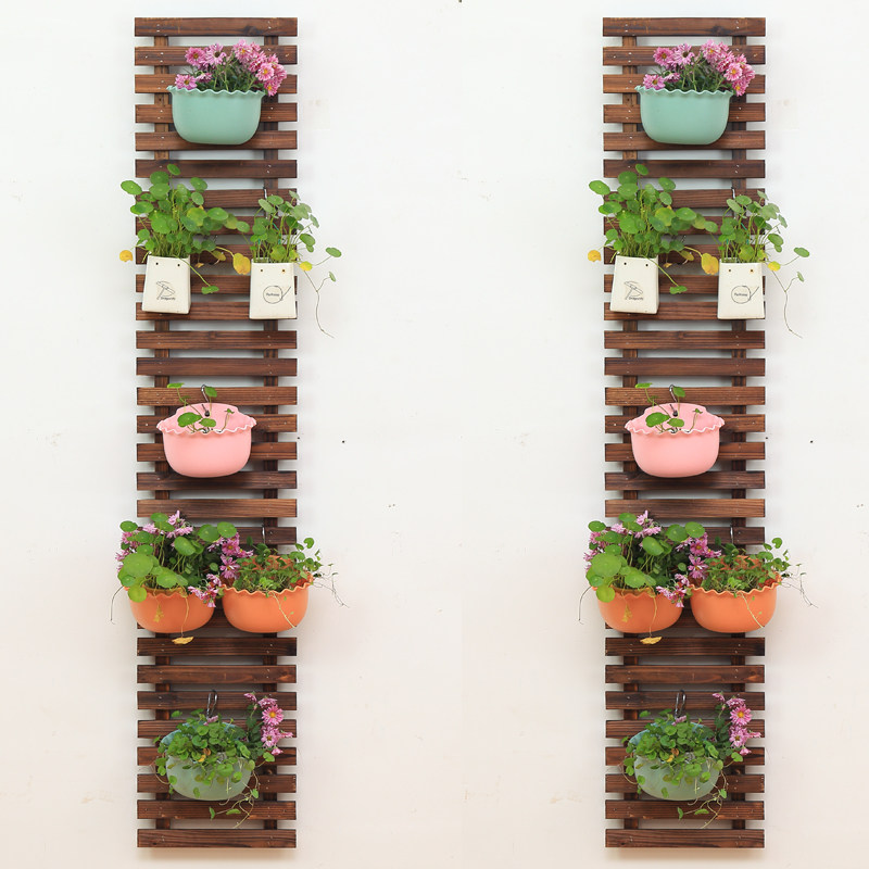 Clear Barn Balcony Suspension Rack Embalming Wood Grid Flower Racks Decarbonated Wood Climbing Vines Solid Wood Made Wall Decoration Fence