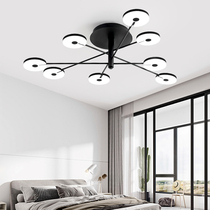 Nordic creative chandelier modern simple living room lamp personality wrought iron ring molecular lamp black restaurant bedroom lamp