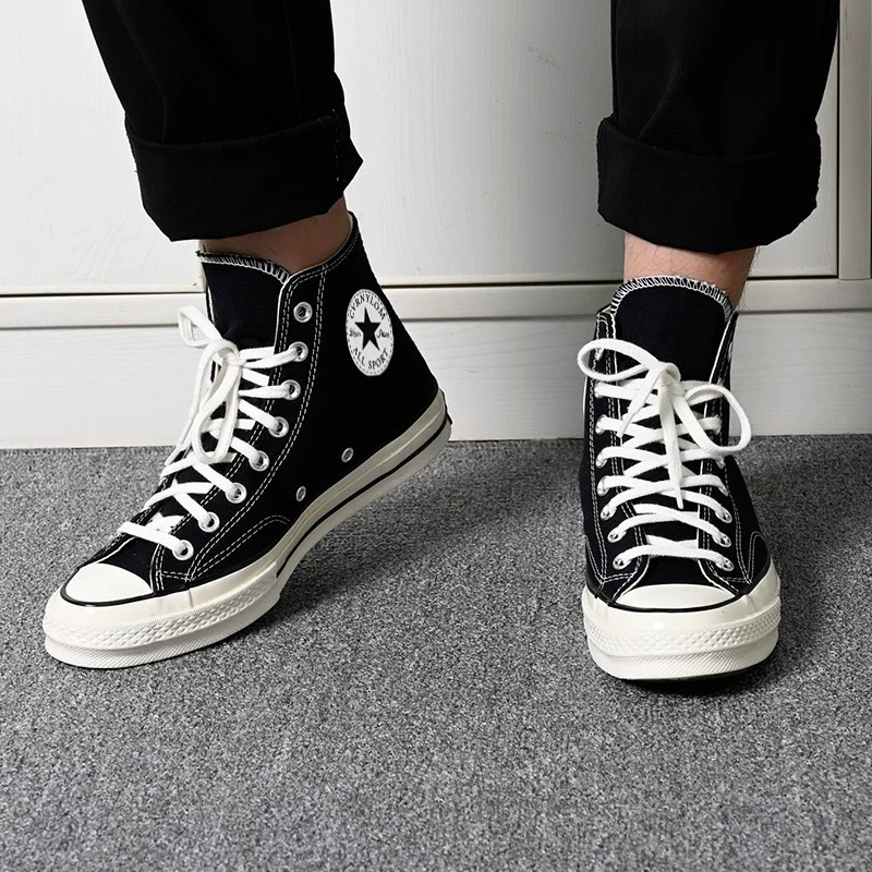 Allstar/1970S Canvas Shoes for Men, New Korean Fashion Breathable Versatile Black High-Top Sneakers for Summer