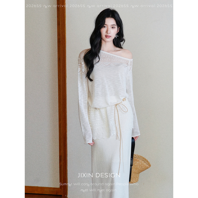 Send a Letter "French-Style Lazy Elegance" with a One-Shoulder Lyocell Knit Hollow-Out Crochet Cover-Up/Top and a Drapey Skirt Two-Piece Set Send a Letter "French-Style Lazy Elegance" with a One-Shoulder Lyocell Knit Hollow-Out Crochet Cover-Up/Top and a Drapey Skirt Two-Piece Set