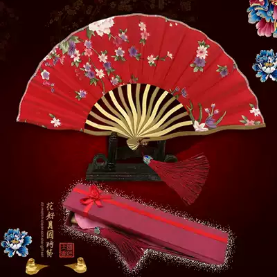 Crown tassel cloth folding fan women's small fan 6 inch classical bamboo fan gift antique Japanese folding fan