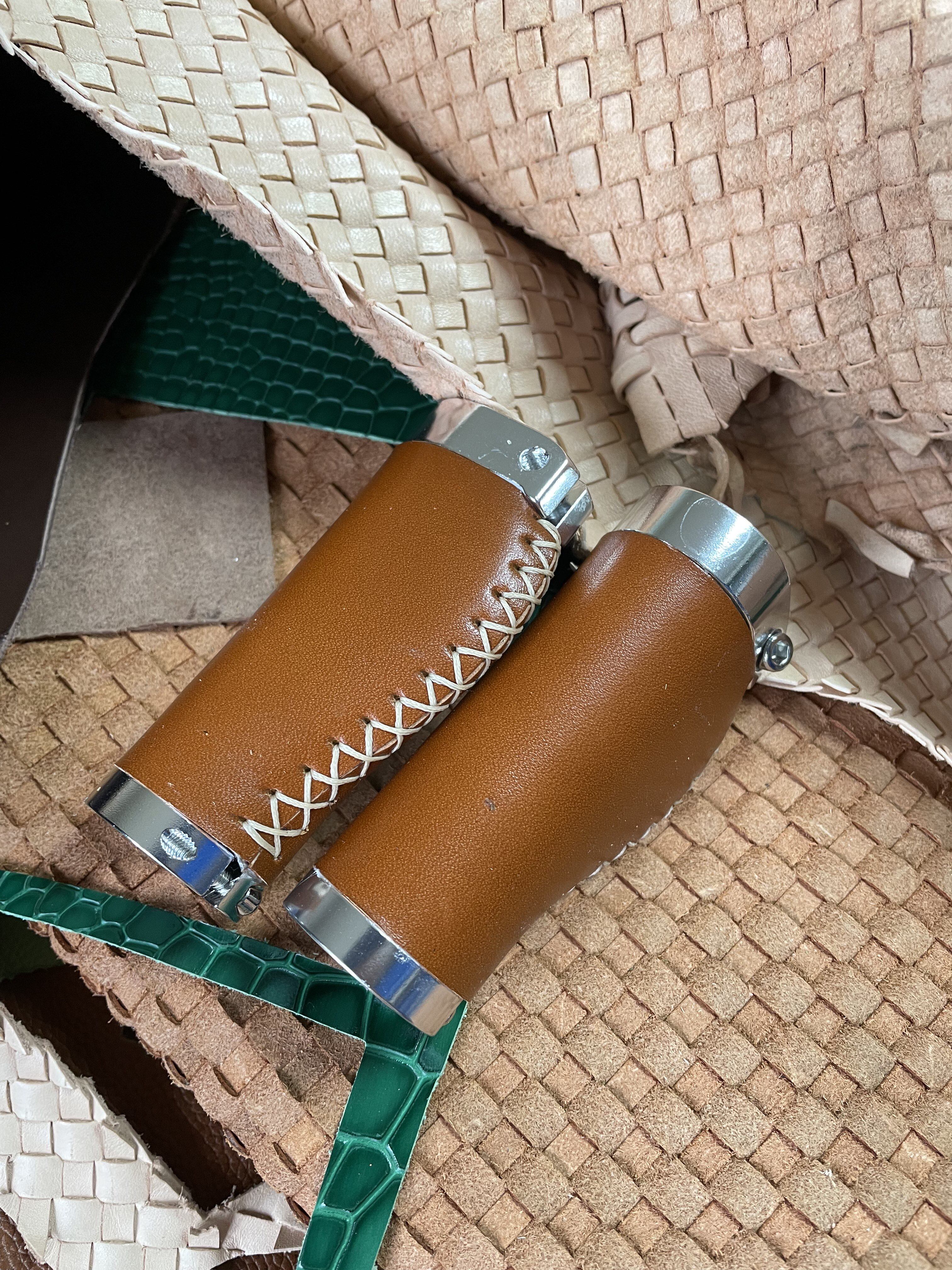 Double cowhide honey color retro bicycle small cloth car Brompton handlebar cover meat ball 100-130 custom