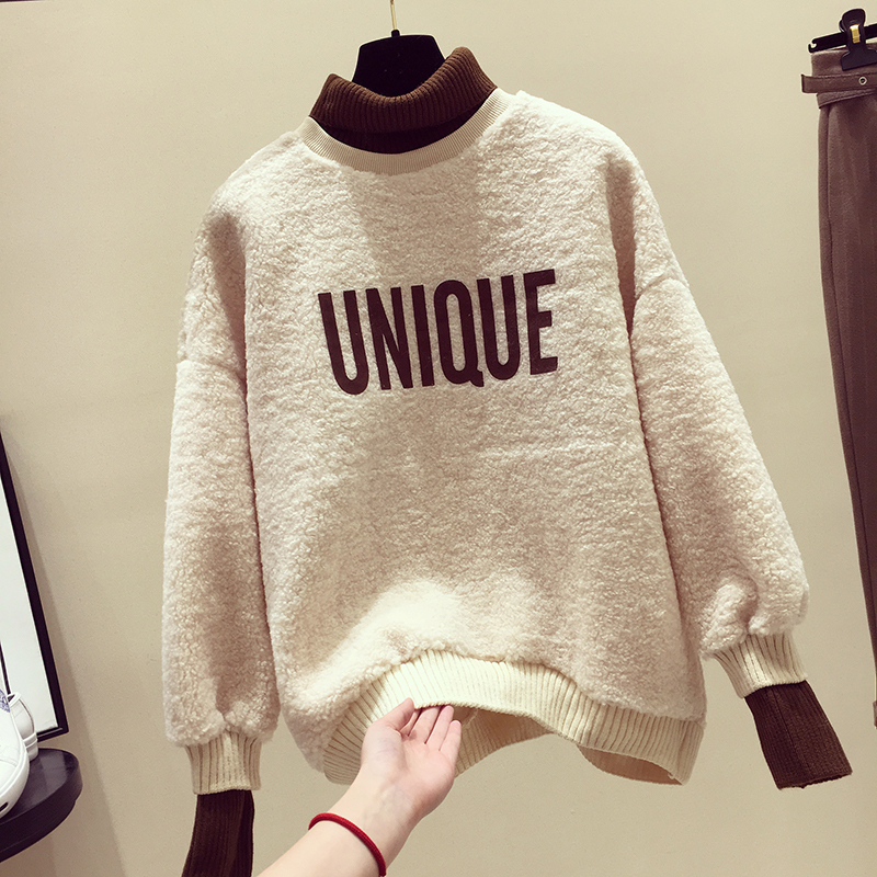 羊羔毛绒卫衣女2018新款冬季韩版宽松加绒加