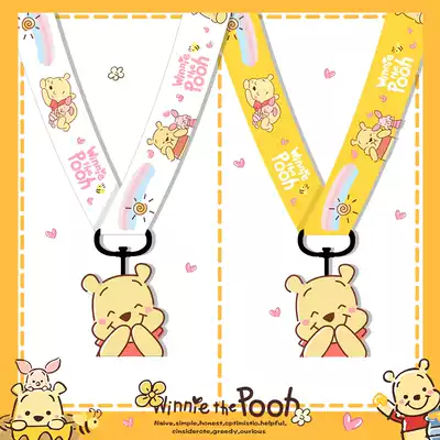 Winnie the Pooh mobile phone lanyard female hanging neck short wrist rope cute portable disc lanyard short lanyard Net Red
