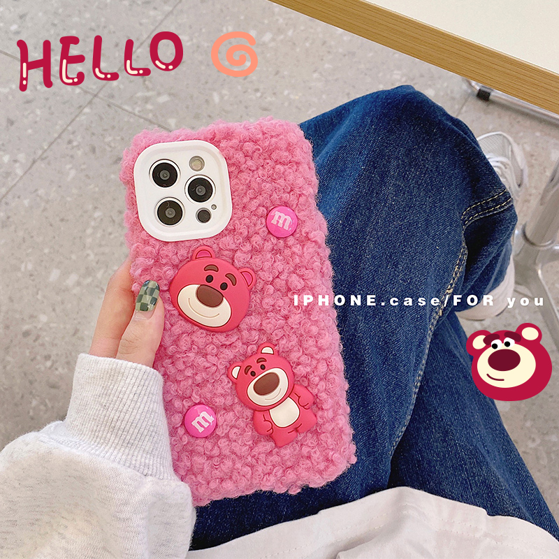 Plush Bear Apple 12 13 11promax Plush Mobile Phone Protection Shell Woman iphone7plus Camera Full Package