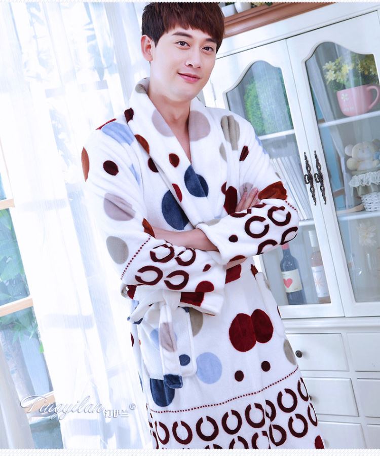 Áo ngủ nam mùa thu và mùa đông dày flannel áo choàng tắm những người yêu thích san hô lông cừu dài tay của phụ nữ đồ ngủ da báo đặc biệt shop do ngu 