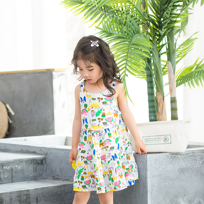Quần áo trẻ em mùa hè váy lụa bé gái váy vest treo váy hoa mỏng phiên bản Hàn Quốc của váy cotton nhân tạo váy - Váy váy xinh cho bé