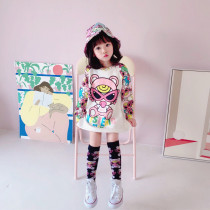 Girls  long-sleeved T-shirt dress 2021 spring and autumn new childrens pure cotton fashion cartoon T-western style medium-long loose base shirt