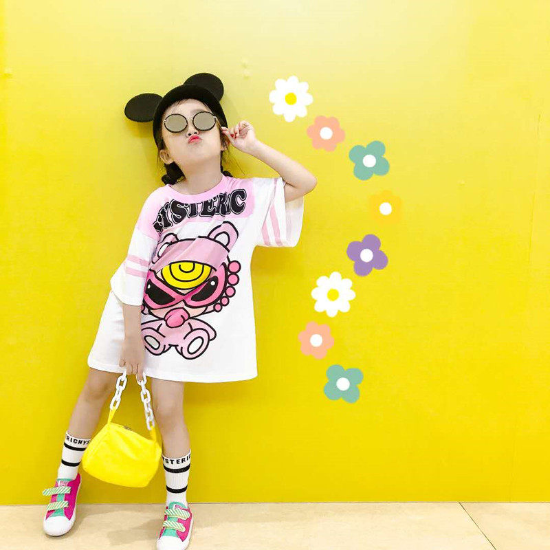 Parent-Child women women foreign style Girl T-shirt skirt 2021 spring and summer new children cotton cotton long loose dress T