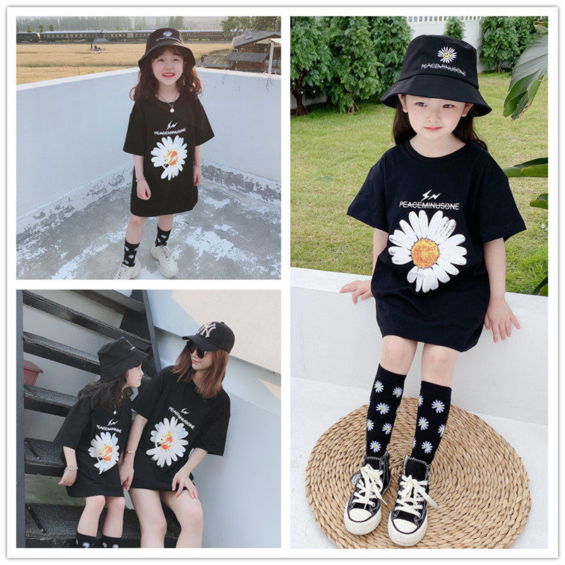 Pro-daughter dress female dress foreign air T-shirt dress 2023 spring and summer season new tide chicks a family of three with a whole family T-shirt-Taobao