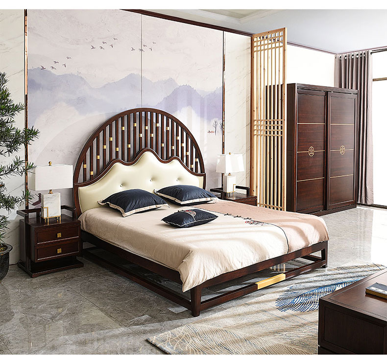Giường gỗ đen và mun Zen mới Trung Quốc giường đôi gỗ rắn 1,8 mét hiện đại tối giản giường ngủ chính - Giường giường kéo thông minh